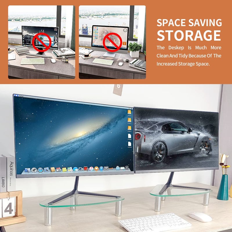 Hemudu 2 Pack Computer Monitor Riser | Triangle Desktop Universal Corner Stand for Computer Monitor & Laptop HD01T-203 - Image 2